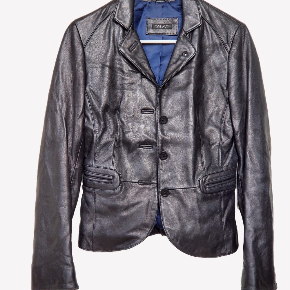 Tahari Genuine Leather Blazer-Style Jacket - XS